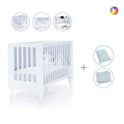 Alondra Berço Nexo 4 em 1 Pinho Lacado Co-Sleeping + Barra infantil + Têxteis