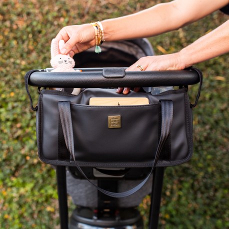 Saco organizador para carrinho de bébe Black Matte Leatherette