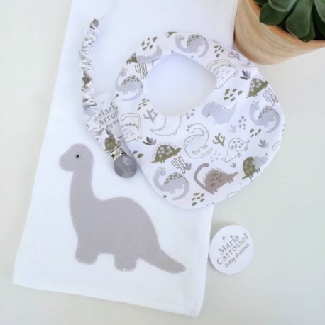 Conjunto Dinossauro Babete + Prende Chupetas + Fralda