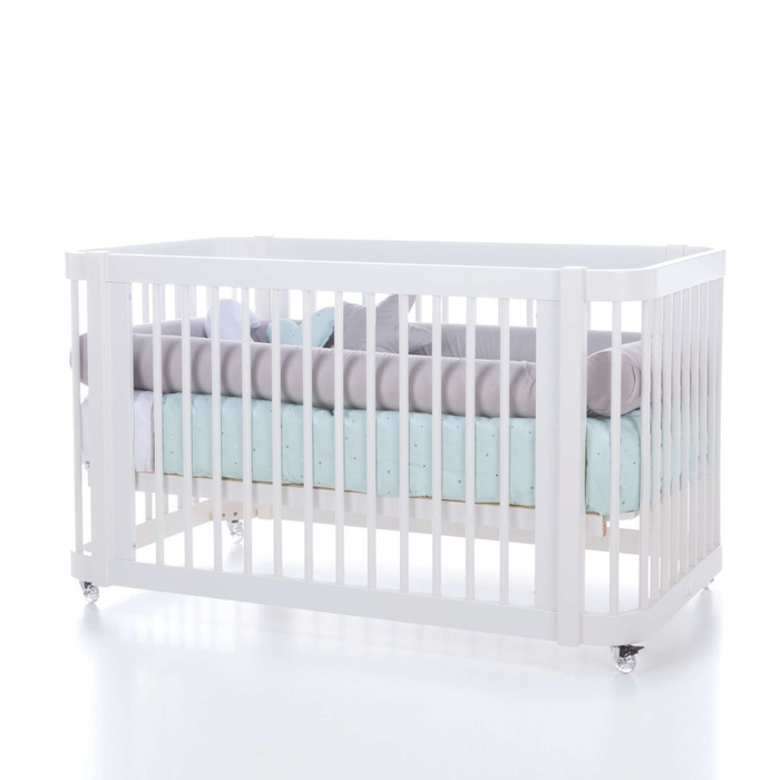 Berço Alondra Crea Due White 3 em 1 com Colchão e Têxteis - Alondra - CREA2-K35-M1100-TX181