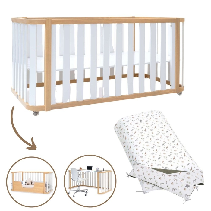 Berço Convertível Alondra Crea Plus Due Wood | White 3 em 1 com Têxteis - Alondra - CREAPLUS2-K31-M5011-TX147