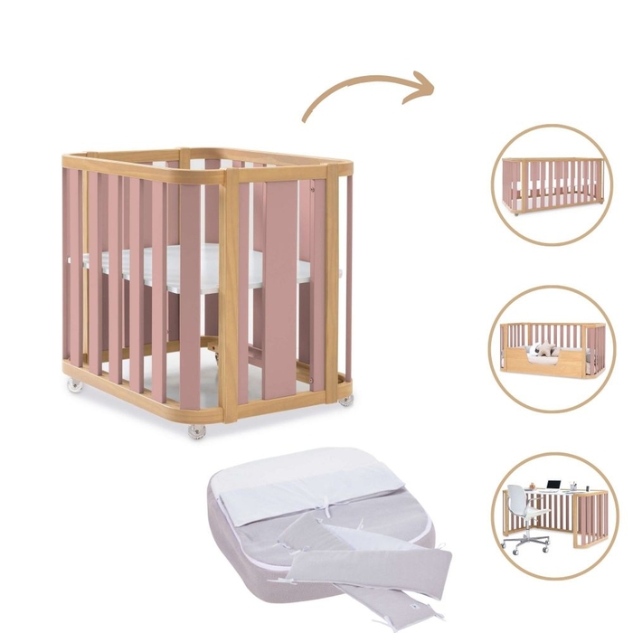 Mini Berço Convertível Alondra Crea Plus Tre Wood | Quartz 4 em 1 com Têxteis Mini Berço - Alondra - CREAPLUS3-K40-M5059-TX178