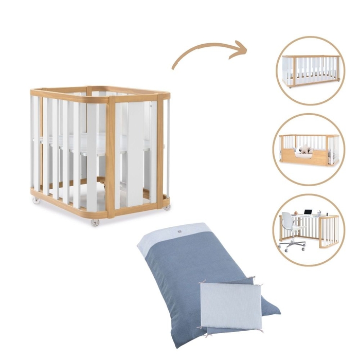 Mini Berço Convertível Alondra Crea Plus Tre Wood | White 4 em 1 com Têxteis Berço - Alondra - CREAPLUS3-K41-M5011-TX121