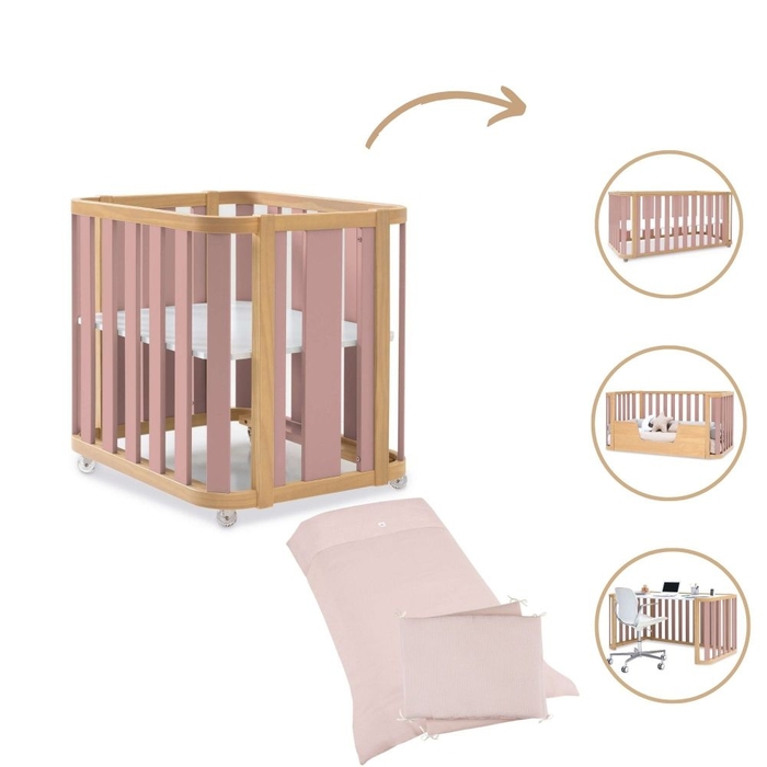 Mini Berço Convertível Alondra Crea Plus Tre Wood | Quartz 4 em 1 com Têxteis Berço - Alondra - CREAPLUS3-K41-M5059-TX122