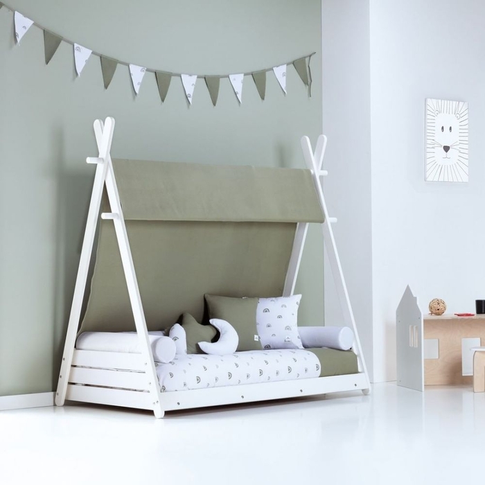 Cama Junior Alondra Montessori Homy White com Edredão - Alondra - HOMY-11-TX127