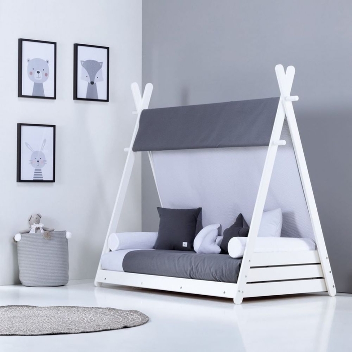 Cama Junior Alondra Montessori Homy White com Edredão - Alondra - HOMY-11-TX128