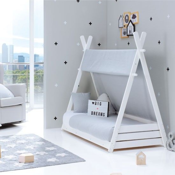 Cama Junior Alondra Montessori Homy White com Toldo e Edredão - Alondra - HOMY-13-TX178