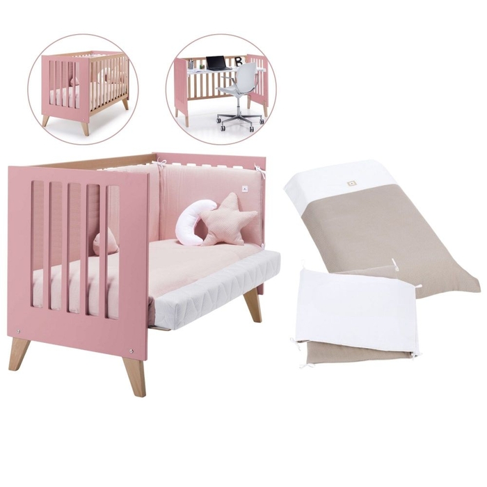 Berço Convertível Alondra Nexor Wood | Quartz 4 em 1 com Kit Co-Sleeping e Têxteis - Alondra - NEXOR-K12-M5995-TX153