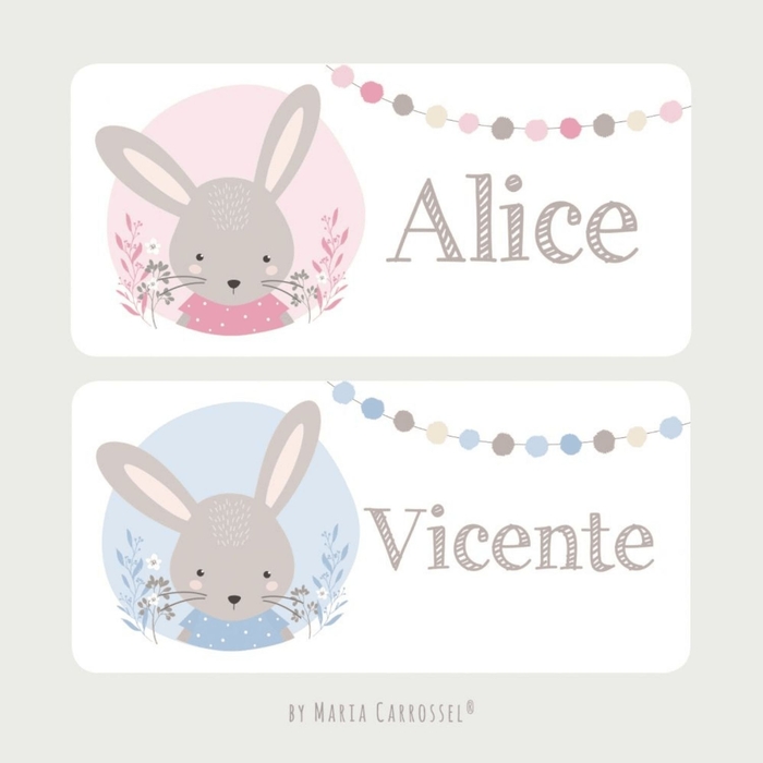 Placa com Nome Maria Carrossel Coelho - Maria Carrossel - PQ1001-COELHO-AZUL