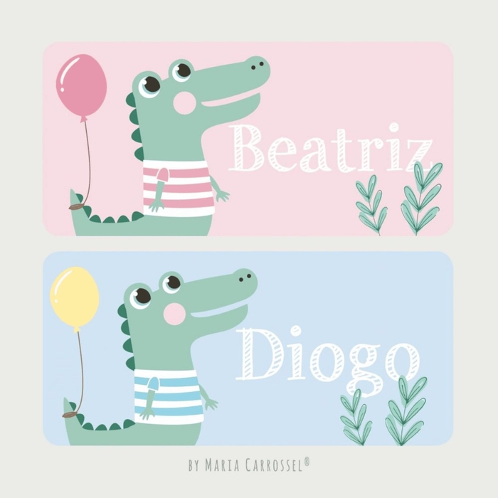 Placa com Nome Maria Carrossel Crocodilo - Maria Carrossel - PQ1001-CROC-AZUL