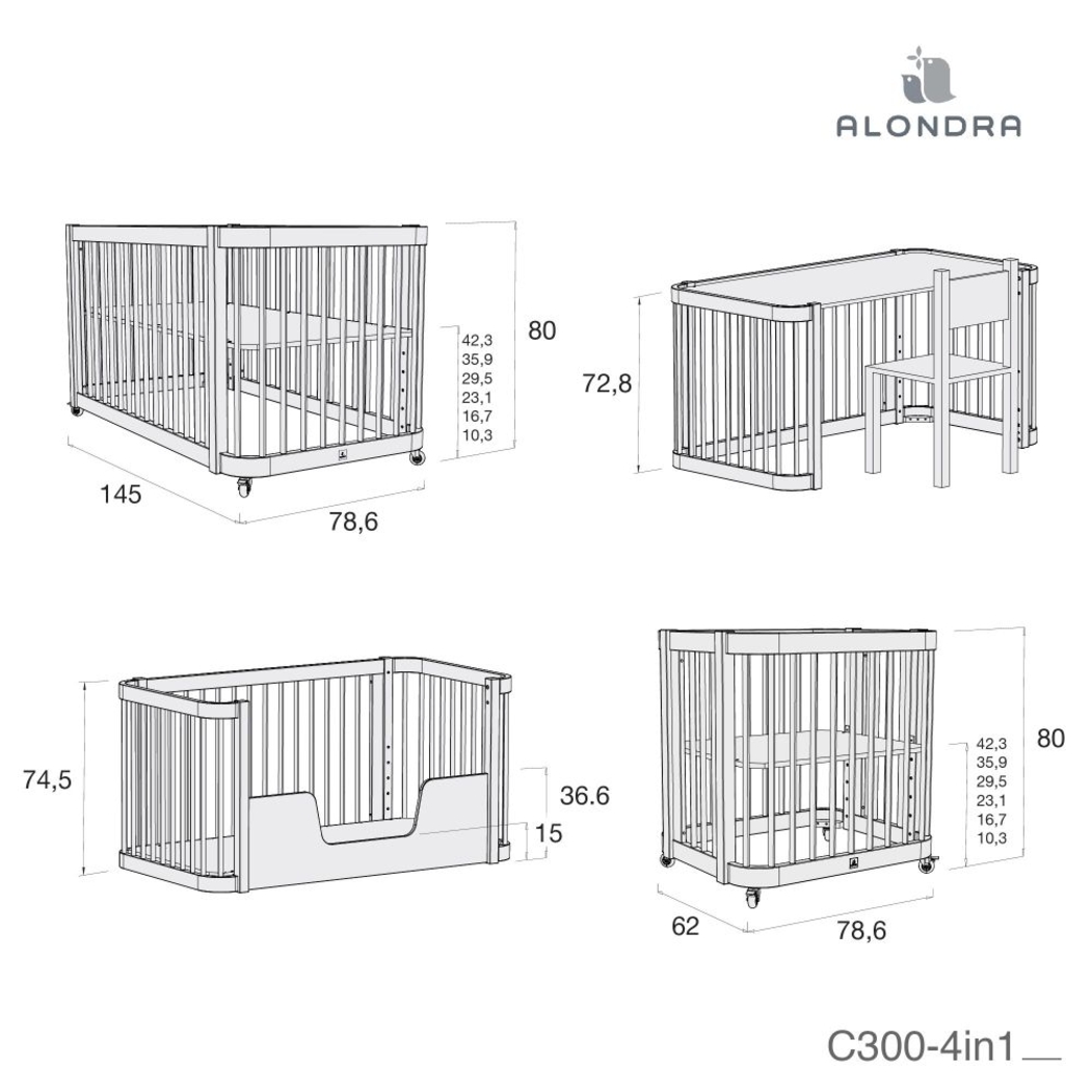 Berço Alondra Crea Tre White 4 em 1 com Saco Cama e Protetor - Alondra - CREA3-K40-M1100-TX153