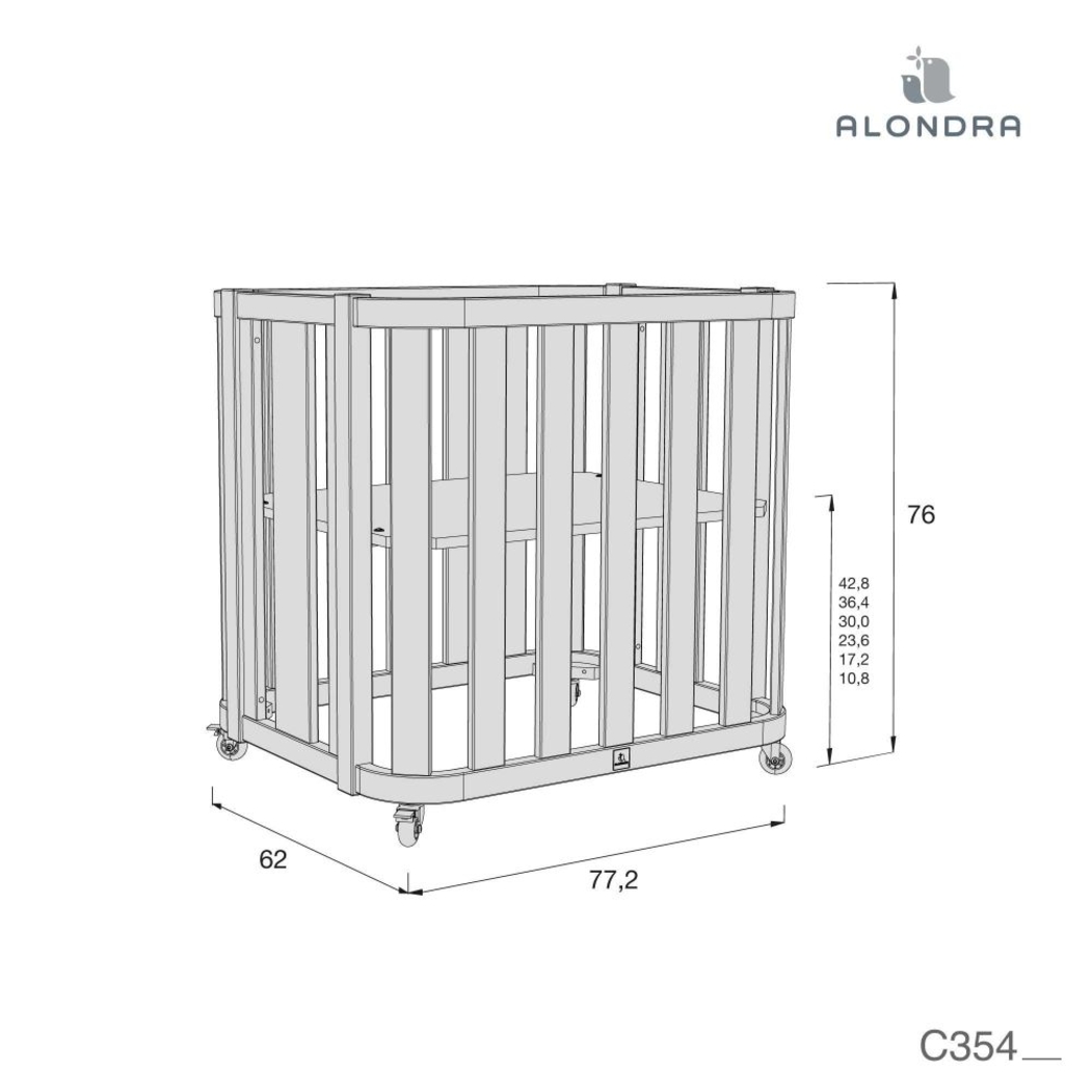 Mini Berço Convertível Alondra Crea Plus Uno Wood | Anthracite com Colchão e Têxteis - Alondra - CREAPLUS1-K21-M5058-TX147