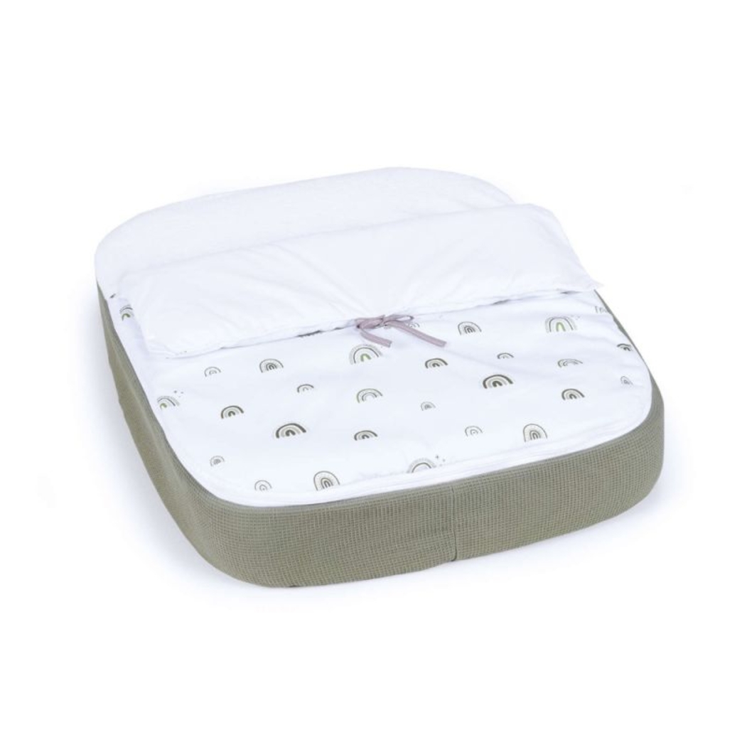 Mini Berço Convertível Alondra Crea Plus Uno Wood | White com Colchão, Kit Co-Sleeping e Têxteis - Alondra - CREAPLUS1-K22-M5011-TX127