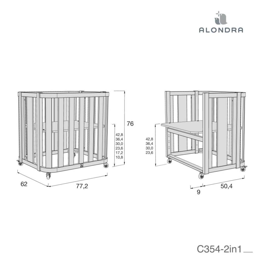 Mini Berço Convertível Alondra Crea Plus Uno Wood | Quartz com Colchão, Kit Co-Sleeping e Têxteis - Alondra - CREAPLUS1-K22-M5059-TX122