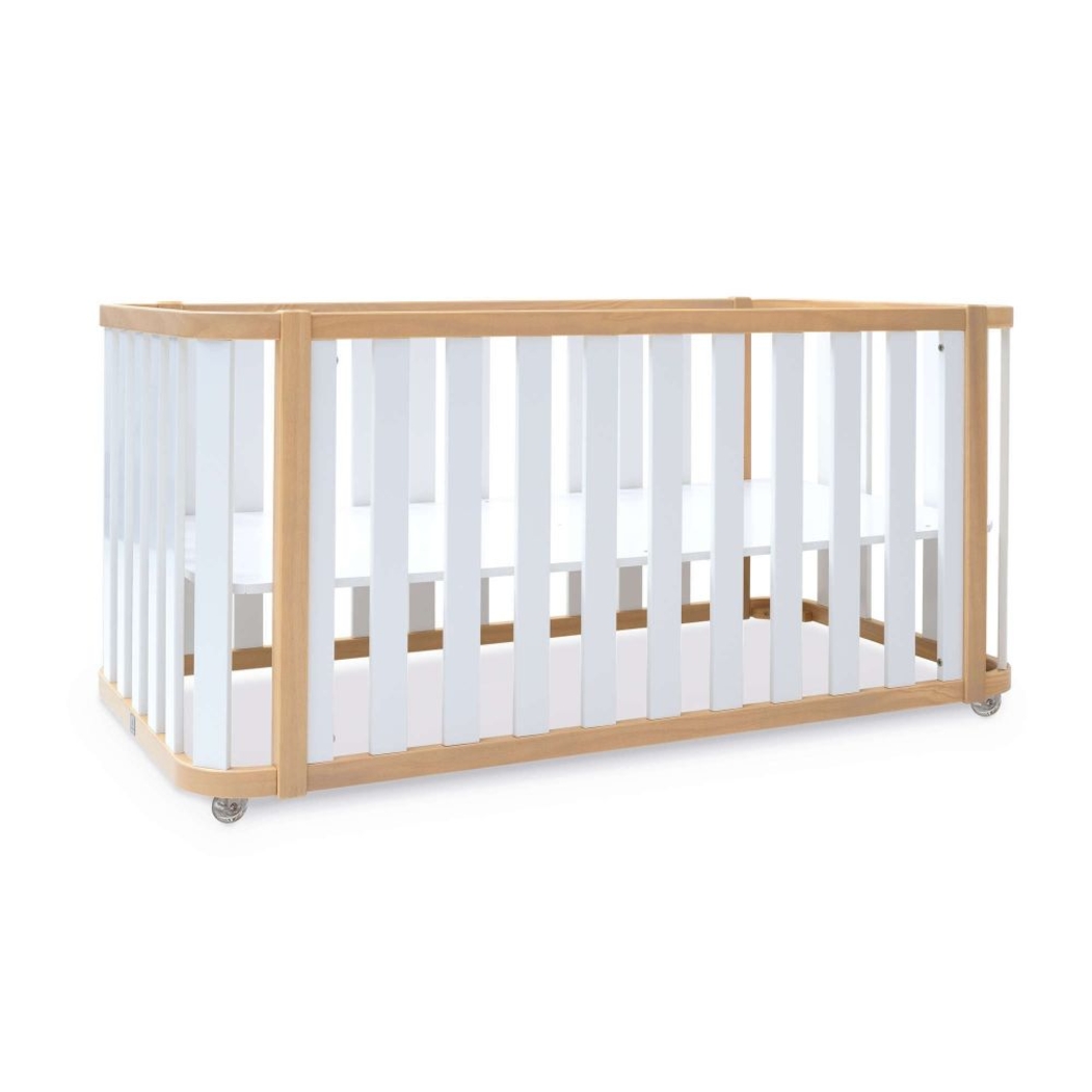 Berço Convertível Alondra Crea Plus Due Wood | White 4 em 1 Com Kit Co-Sleeping e Têxteis - Alondra - CREAPLUS2-K33-M5011-TX153