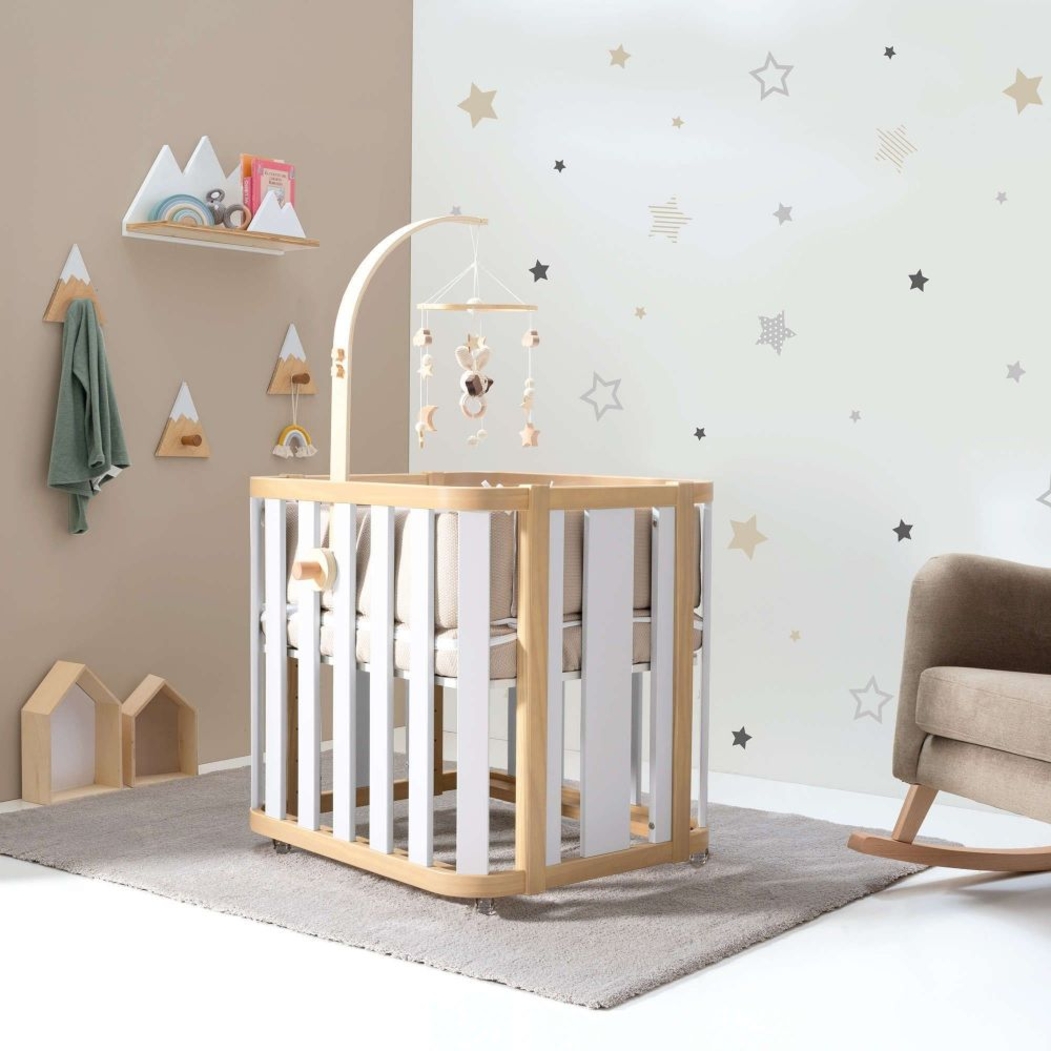 Mini Berço Convertível Alondra Crea Plus Tre Wood | White 4 em 1 com Têxteis Mini Berço - Alondra - CREAPLUS3-K40-M5011-TX121