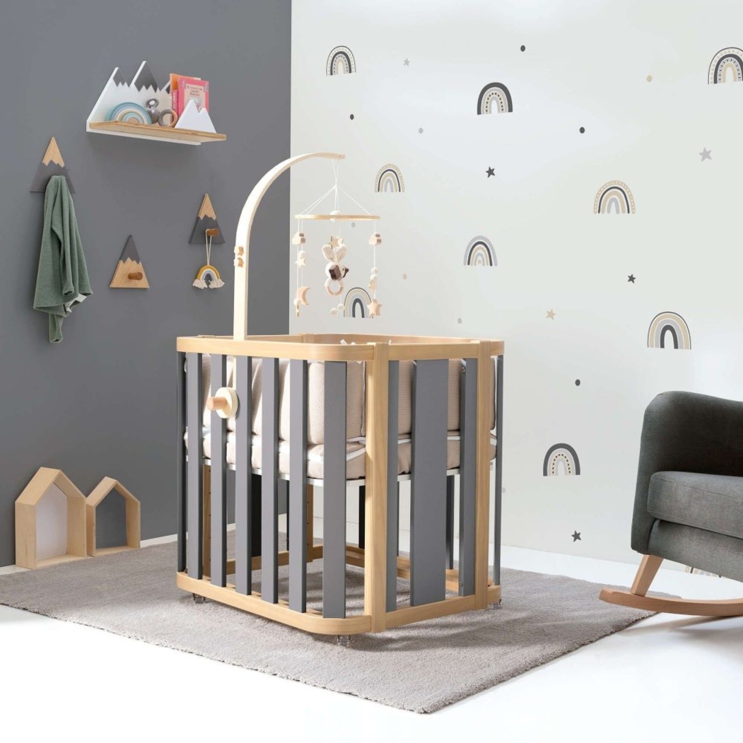 Mini Berço Convertível Alondra Crea Plus Tre Wood | Anthracite 4 em 1 com Têxteis Mini Berço - Alondra - CREAPLUS3-K40-M5058-TX147