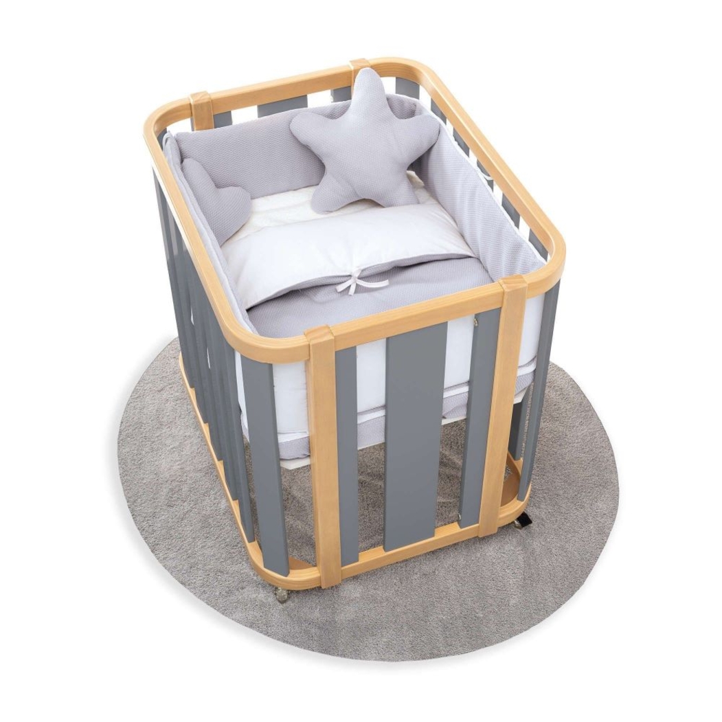 Mini Berço Convertível Alondra Crea Plus Tre Wood | Anthracite 4 em 1 com Têxteis Mini Berço - Alondra - CREAPLUS3-K40-M5058-TX181