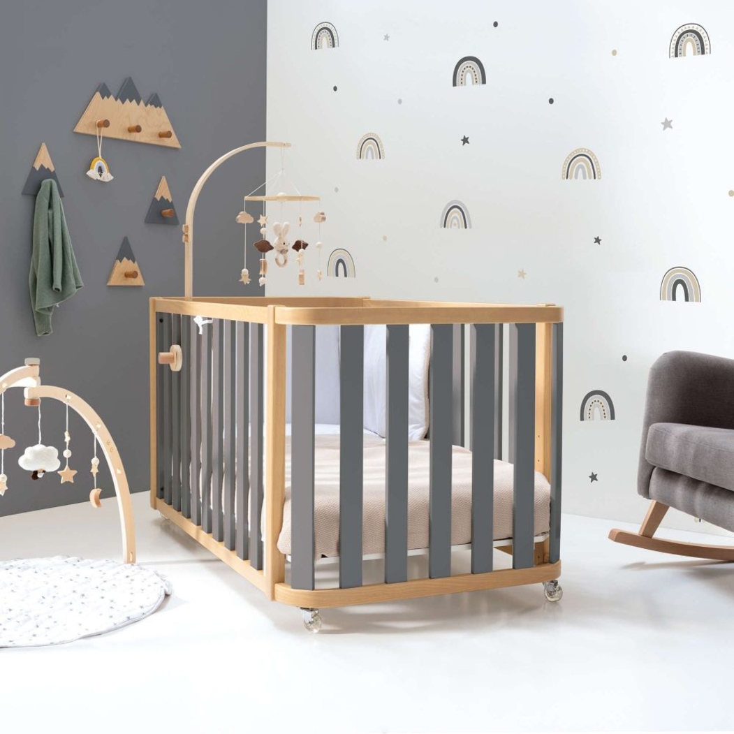 Mini Berço Convertível Alondra Crea Plus Tre Wood | Anthracite 4 em 1 com Têxteis Mini Berço - Alondra - CREAPLUS3-K40-M5058-TX181