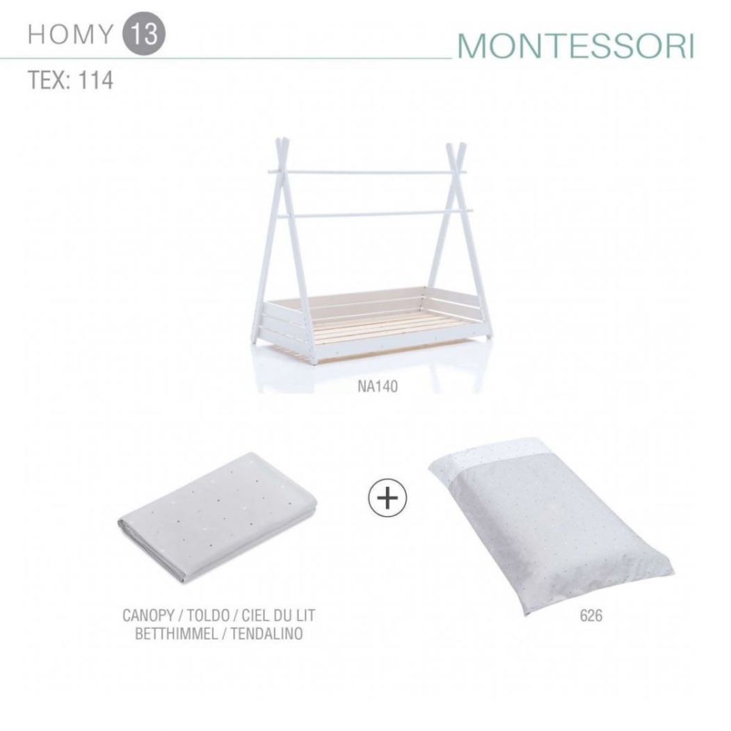 Cama Junior Alondra Montessori Homy White com Toldo e Edredão - Alondra - HOMY-13-TX178