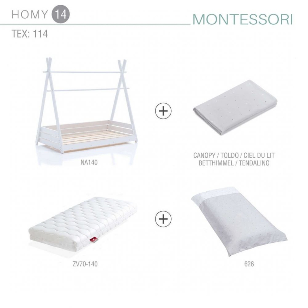 Cama Junior Alondra Montessori Homy White com Colchão, Toldo e Edredão - Alondra - HOMY-14-TX181