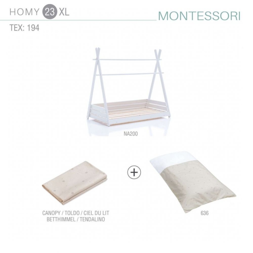Cama Junior Alondra Montessori Homy XL White com Toldo e Edredão - Alondra - HOMYXL-23-TX153