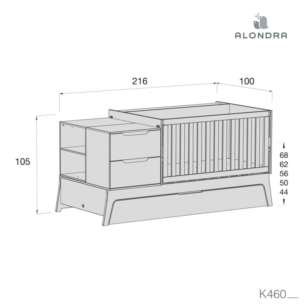 Convertível Alondra Zen com Colchão, Muda-Fraldas e Textéis - Alondra - K460CCOL-M8411-TX127