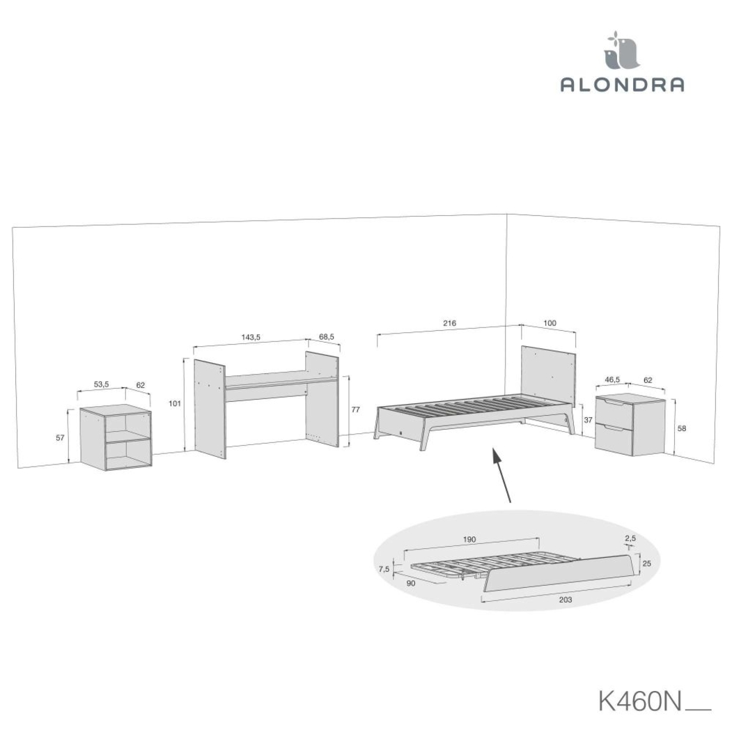 Convertível Alondra Zen com Colchão, Muda-Fraldas e Textéis - Alondra - K460NCOL-M8411-TX121