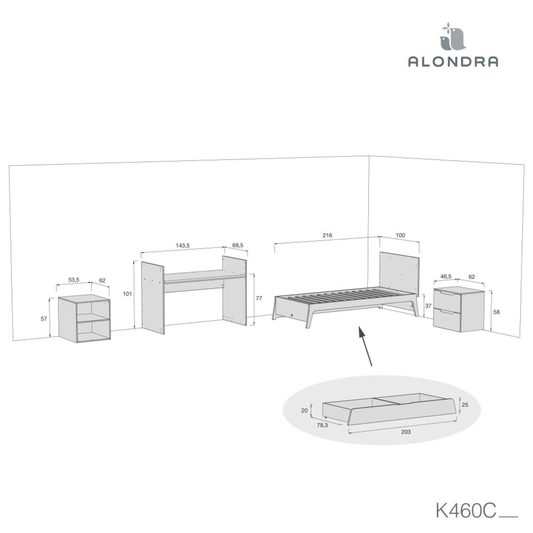 Convertível Alondra Zen com Colchão, Muda-Fraldas e Textéis - Alondra - K460NCOL-M8411-TX181