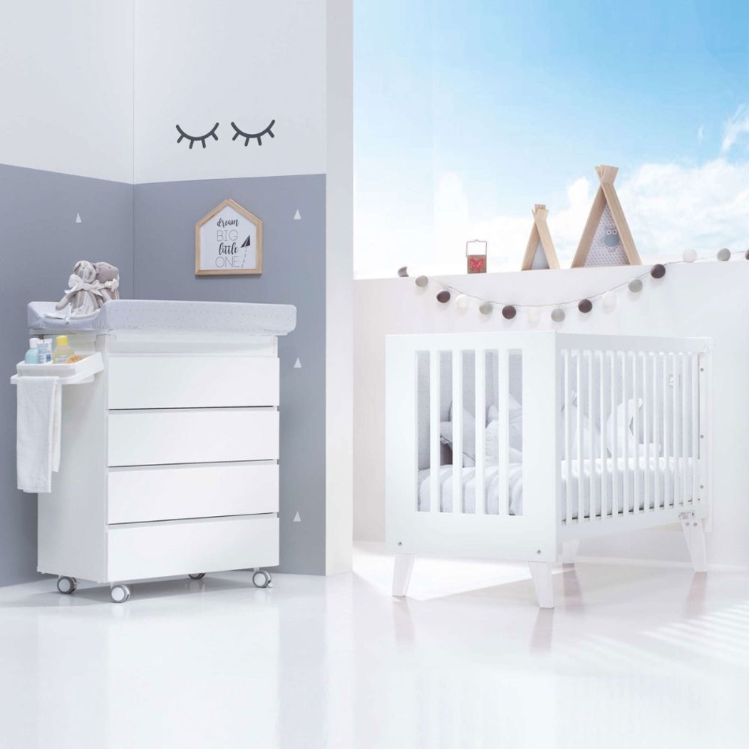 Berço Alondra Nexo White | Pinho Lacado 4 em 1 com Kit Co-Sleeping e Têxteis - Alondra - NEXO-K12-M7700-TX122
