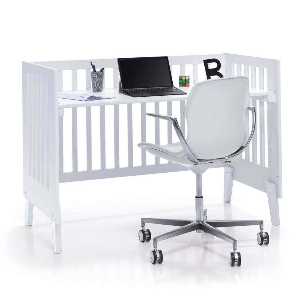 Berço Alondra Nexo White | Pinho Lacado 4 em 1 com Barra Infantil, Kit Co-Sleeping e Têxteis - Alondra - NEXO-K14-M7700-TX055