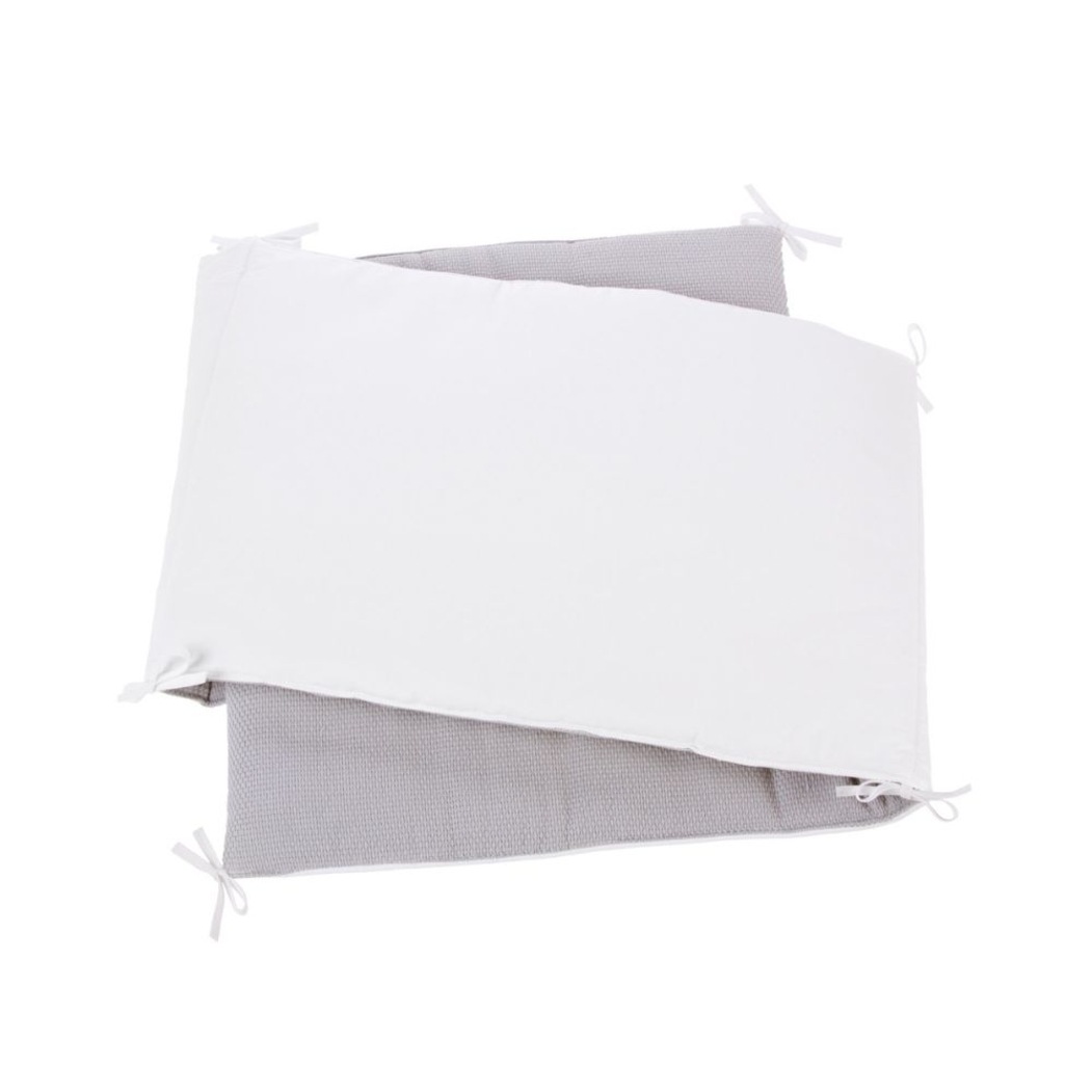 Berço Alondra Nexo White | Pinho Lacado 4 em 1 com Colchão, Barra Infantil, Kit Co-Sleeping e Têxteis - Alondra - NEXO-K16-M7700-TX178