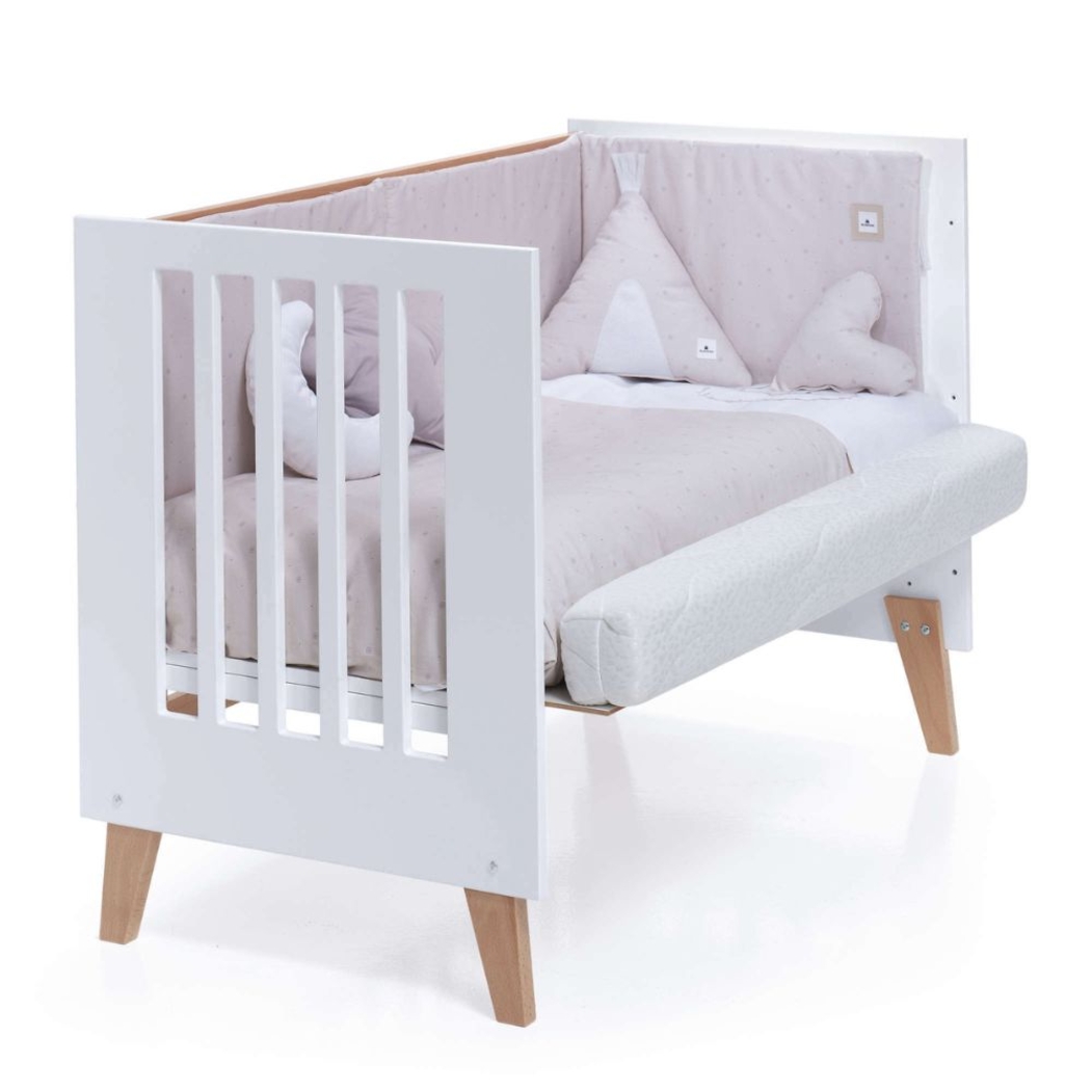 Berço Convertível Alondra Nexor Wood | Marengo 4 em 1 com Kit Co-Sleeping e Têxteis - Alondra - NEXOR-K12-M6995-TX128