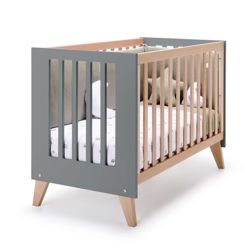 Berço Convertível Alondra Nexor Wood | Anthracite 4 em 1 com Barra Infantil e Têxteis - Alondra - NEXOR-K13-M5895-TX127