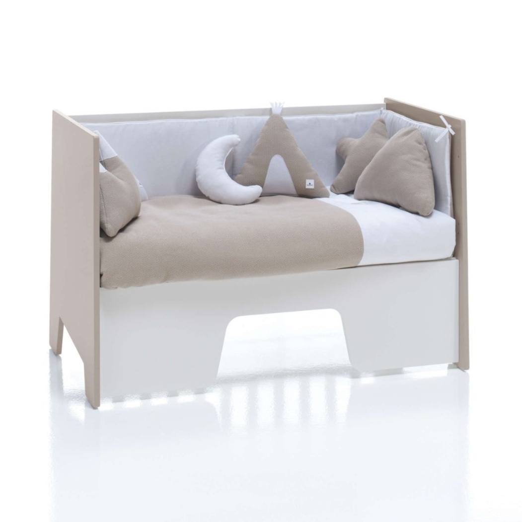 Berço Alondra Omni Beige 5 em 1 com Barra Infantil e Têxteis - Alondra - OMNI-K13-M7753-TX114