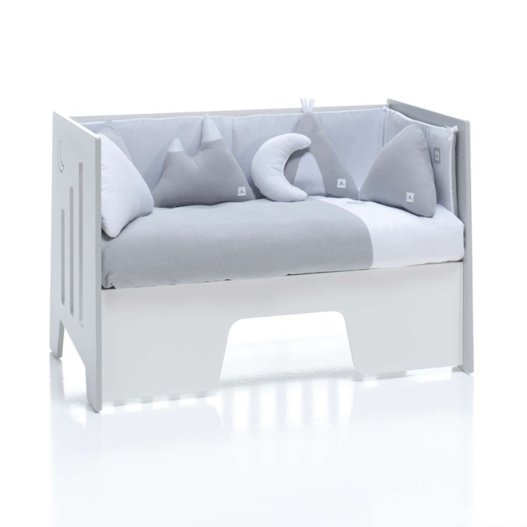 Berço Alondra Omni Grey 5 em 1 com Barra Infantil e Têxteis - Alondra - OMNI-K13-M7778-TX121