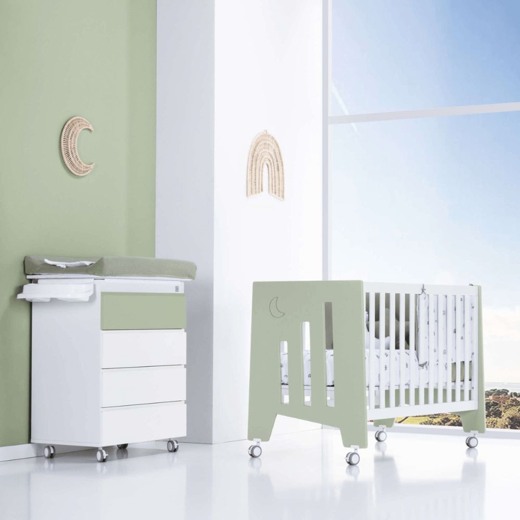 Berço Alondra Omni Erba 5 em 1 com Barra Infantil, Kit Co-Sleeping e Têxteis Espuma do Mar (60x120cm) - Alondra - OMNI-K14-M7756-TX127