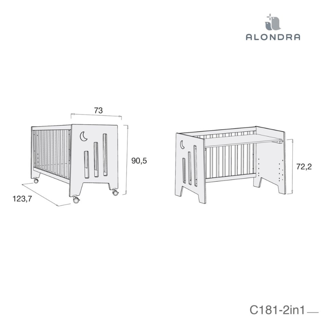 Berço Alondra Omni Grey 5 em 1 com Barra Infantil, Kit Co-Sleeping e Têxteis - Alondra - OMNI-K14-M7778-TX114