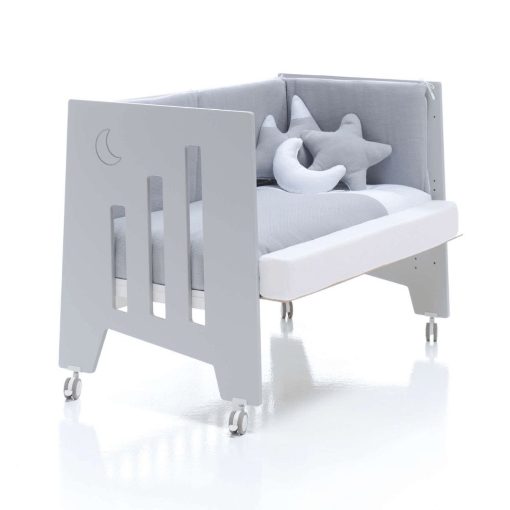 Berço Alondra Omni Grey 5 em 1 com Barra Infantil, Kit Co-Sleeping e Têxteis - Alondra - OMNI-K14-M7778-TX114