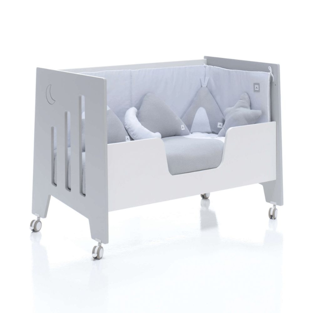 Berço Alondra Omni Grey 5 em 1 com Barra Infantil, Kit Co-Sleeping e Têxteis - Alondra - OMNI-K14-M7778-TX114