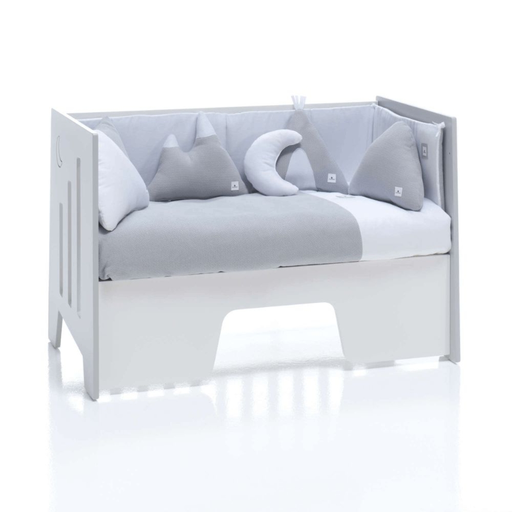 Berço Alondra Omni Grey 5 em 1 com Barra Infantil, Kit Co-Sleeping e Têxteis - Alondra - OMNI-K14-M7778-TX114