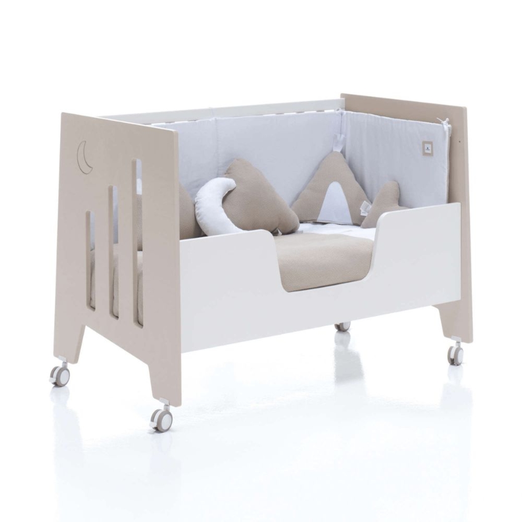 Berço Alondra Omni Beige 5 em 1 com Colchão, Barra Infantil, Kit Co-Sleeping e Têxteis - Alondra - OMNI-K16-M7753-TX127