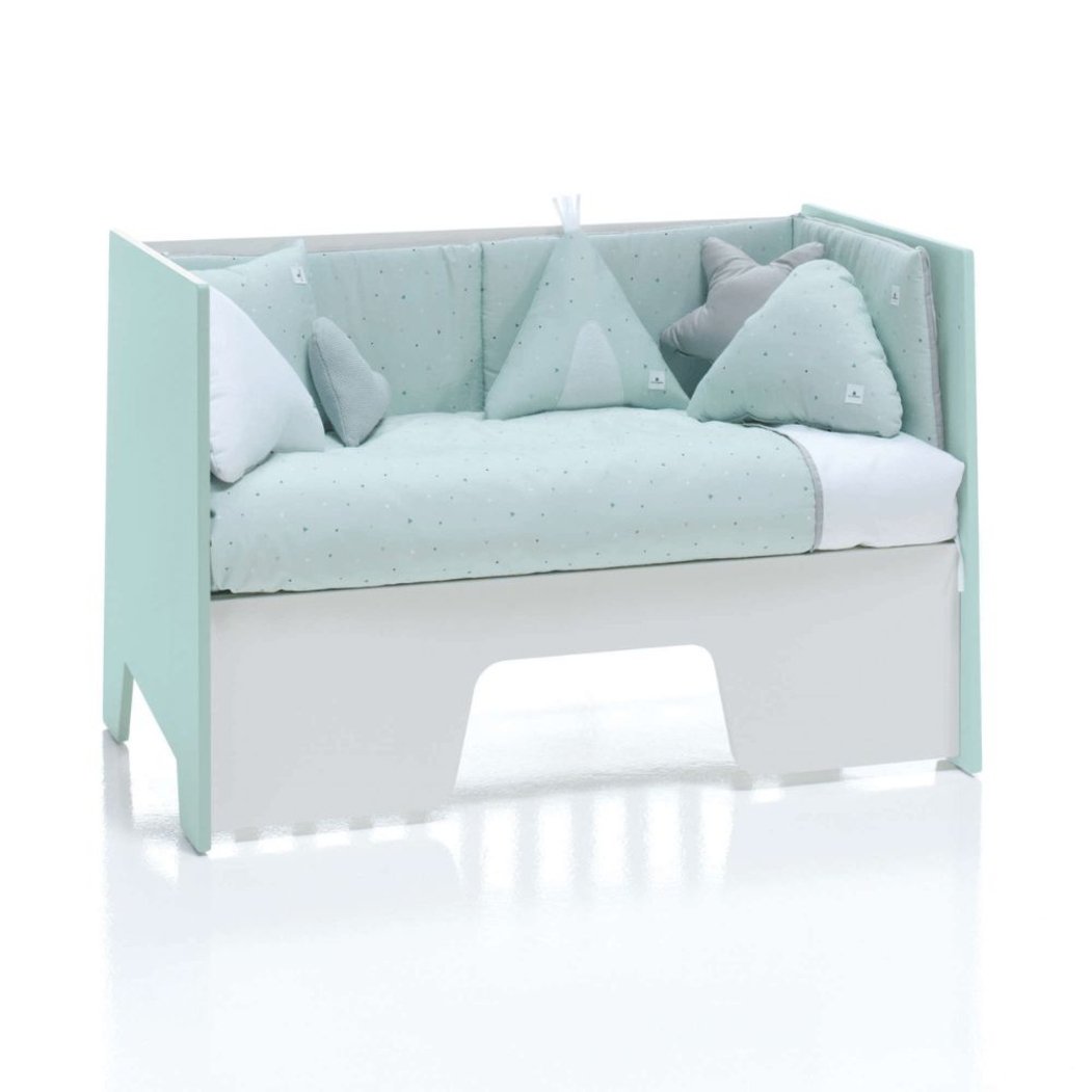 Berço Alondra Omni Mint 5 em 1 com Colchão, Barra Infantil, Kit Co-Sleeping e Têxteis - Alondra - OMNI-K16-M7755-TX178