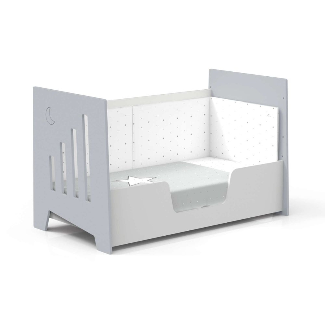 Berço Alondra Omni XL Grey 6 em 1 com Barra Infantil e Têxteis - Alondra - OMNIXL-K13-M7778-TX114