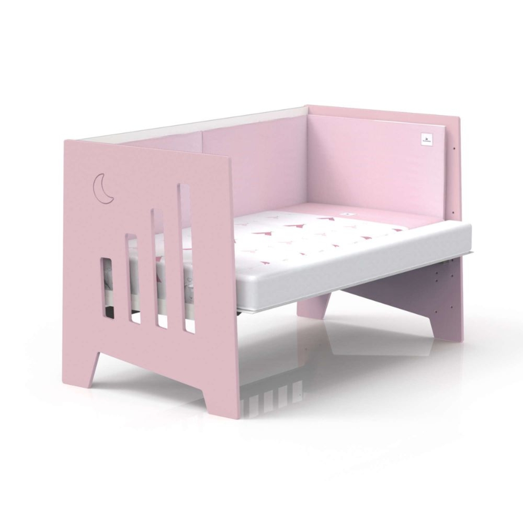 Berço Alondra Omni XL Pink 6 em 1 com Barra Infantil, Kit Co-Sleeping e Têxteis - Alondra - OMNIXL-K14-M7742-TX178
