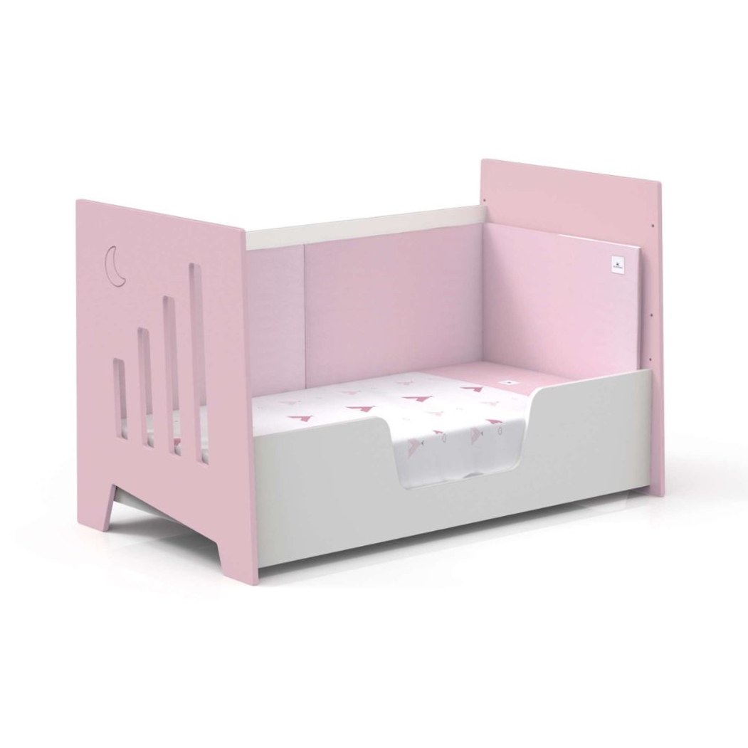 Berço Alondra Omni XL Pink 6 em 1 com Barra Infantil, Kit Co-Sleeping e Têxteis - Alondra - OMNIXL-K14-M7742-TX178
