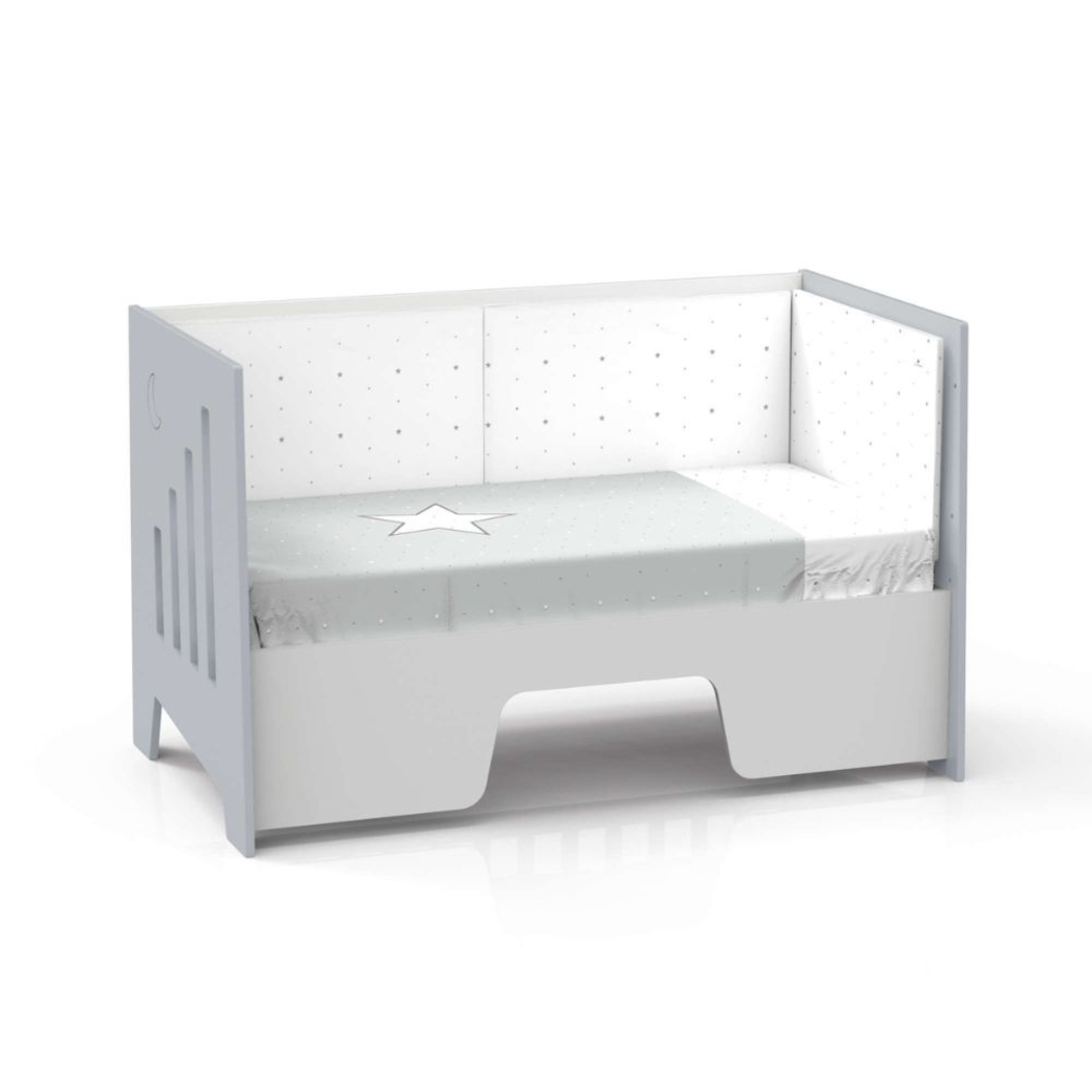 Berço Alondra Omni XL Grey 6 em 1 com Barra Infantil, Kit Co-Sleeping e Têxteis - Alondra - OMNIXL-K14-M7778-TX123