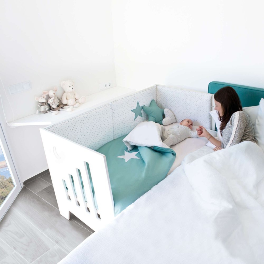 Berço Alondra Omni XL Blue 6 em 1 com Colchão, Barra Infantil, Kit Co-Sleeping e Têxteis - Alondra - OMNIXL-K16-M7741-TX128