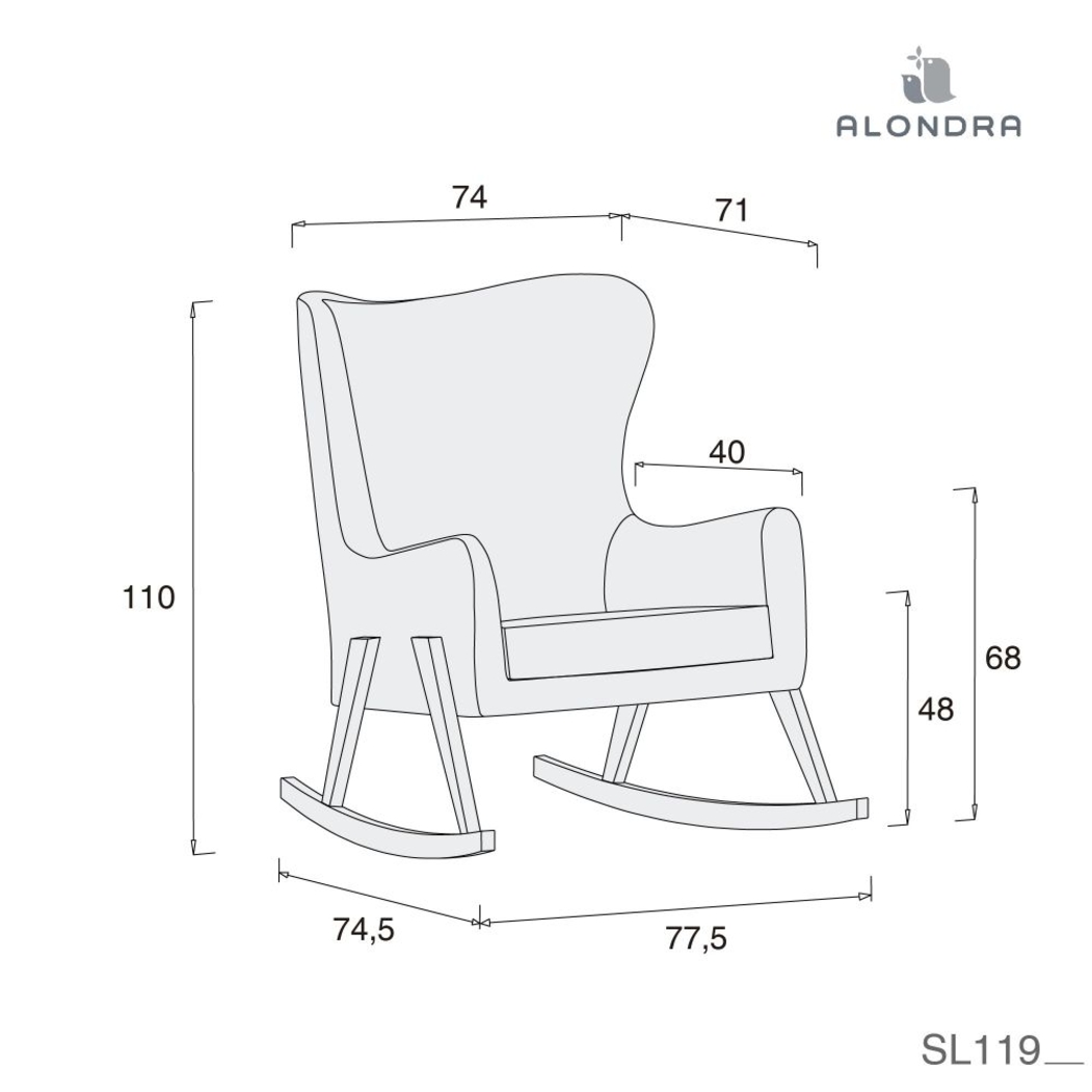 Sofá de Amamentação Alondra Glam Tecido Pés Pinho - Alondra - 8431904447356